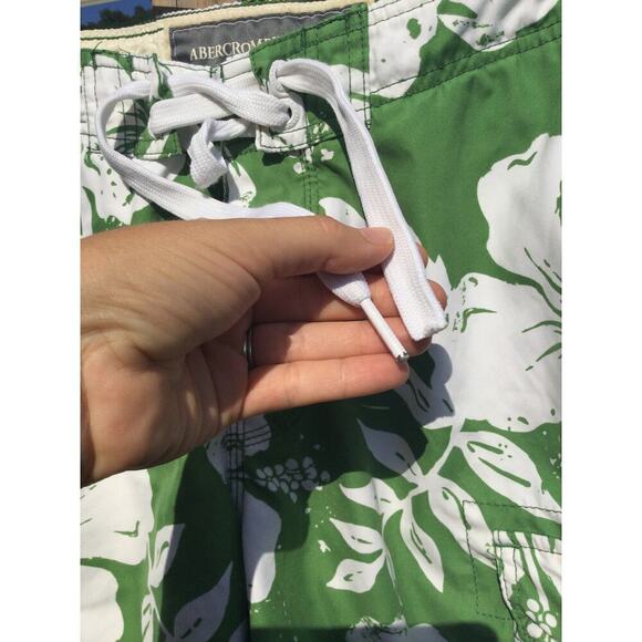 Abercrombie & Fitch swim trunks 30 green white shorts drawstring tropical y2k - Picture 3 of 11